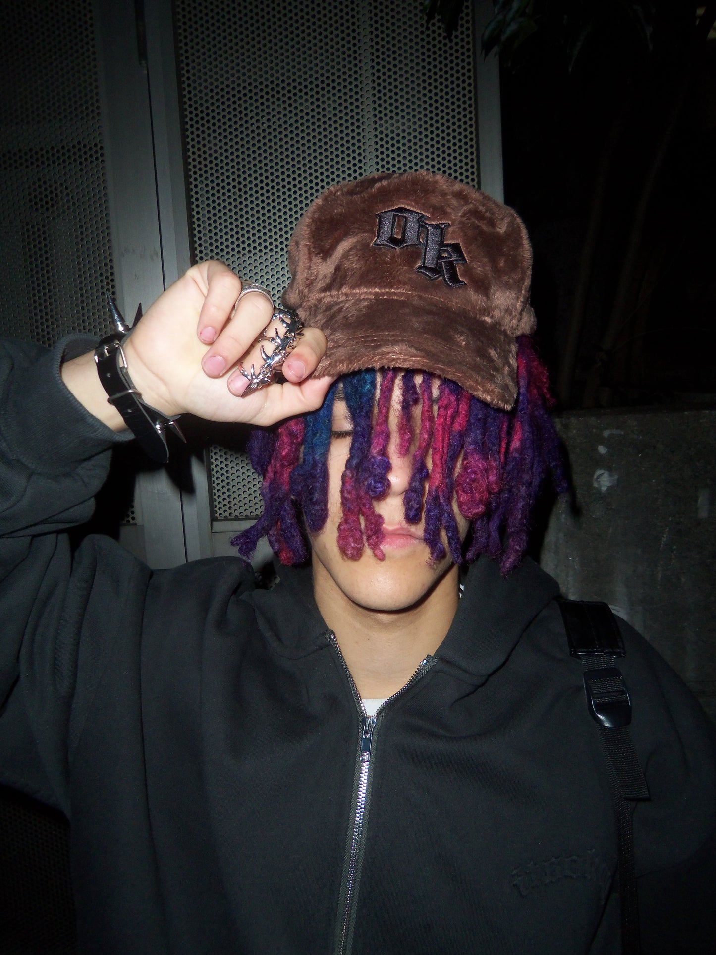 OK Monogram Fuzzy Snapback Hat