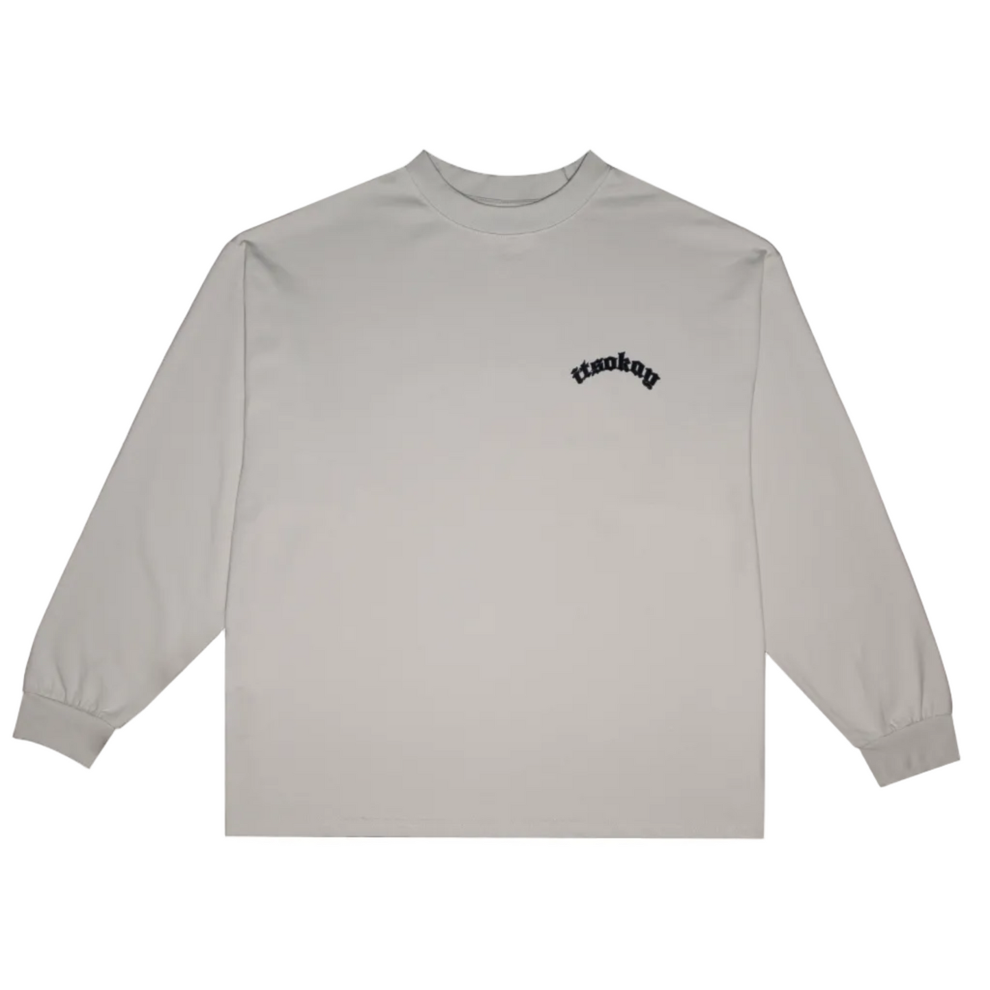 Gray long-sleeve shirt with a brand logo on a white background (Itsokay) Branding