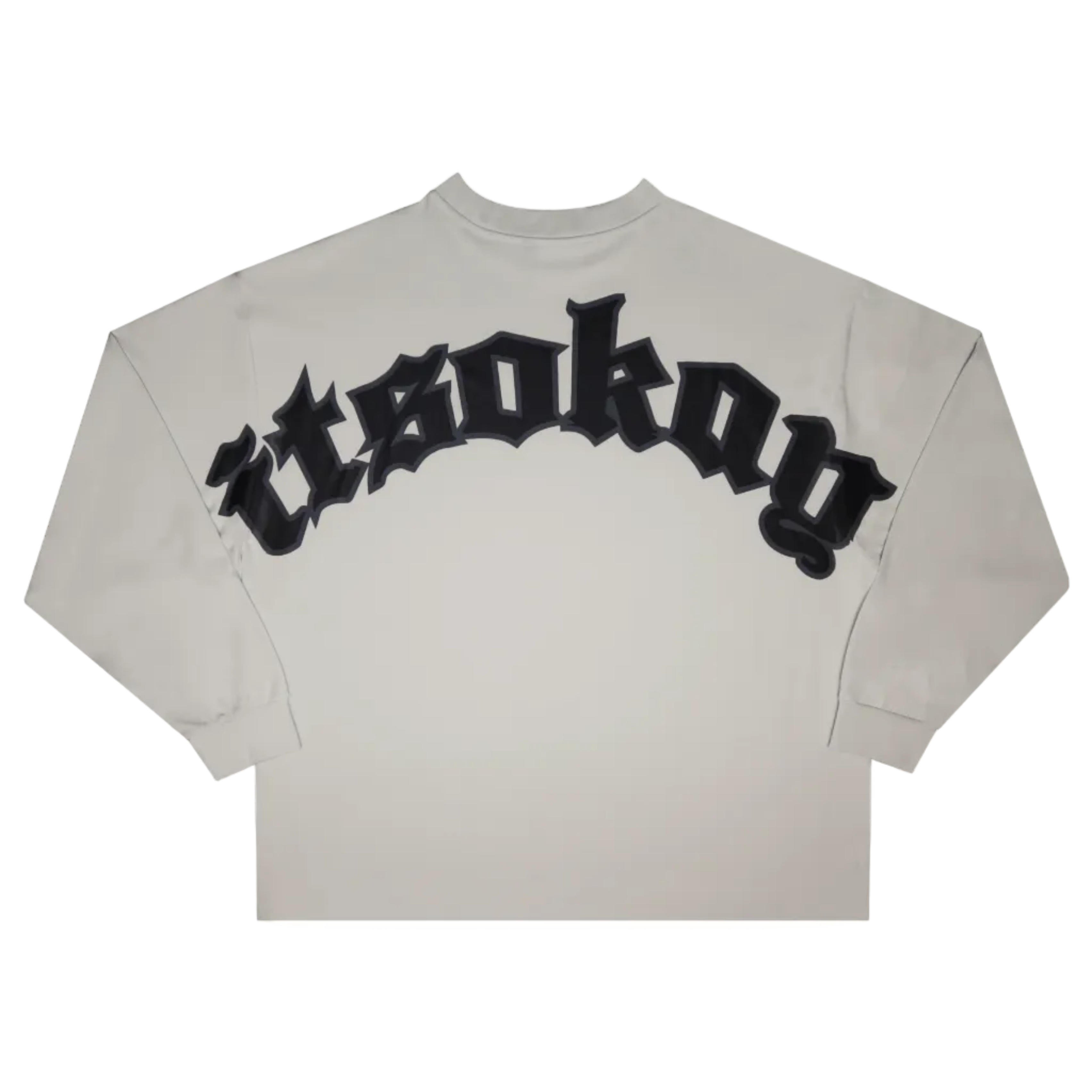 Light gray cropped sweatshirt with black text (itsokay) on a white background
