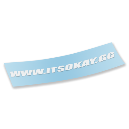 Blue sticker with white text 'www.itsokay.gg' on a white background